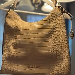 Michael Kors Beige Crocodile-Embossed Hobo Bag